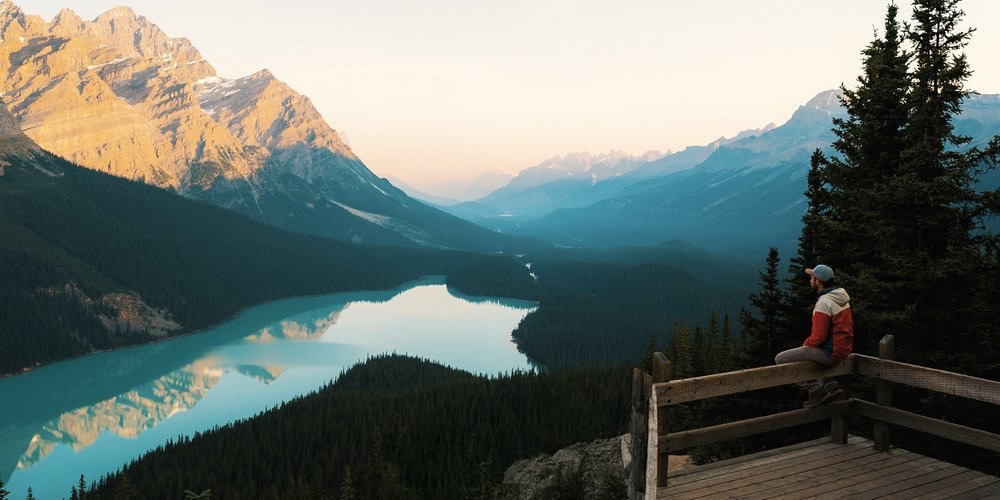 A turquoise lake from a mountain overlook, Canada