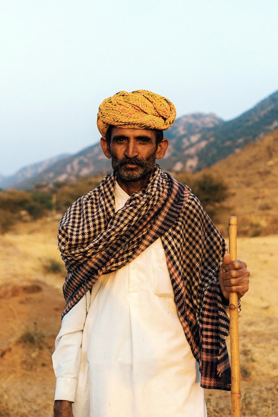 Portrait of a shepherd with his staff, India
