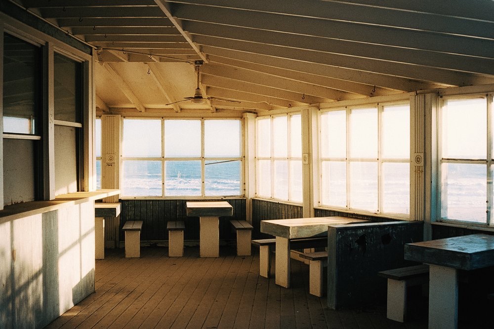 Inside an empty lakeside lookout